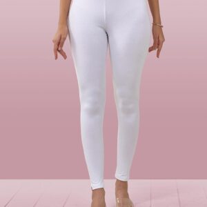 women white solid ankle length leggings